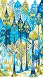 Placeholder: forest in blue and gold on a white background in deco style