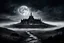 Placeholder: (BIG silver moon 1) perfect circe, over the dark , mystic land, white fog, dark colors, empty landscape, in the distance ruins, srtange, sinister , dark fantasy