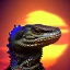 Placeholder: Floating in a sunset black monitor lizard with a flower crown on and bubbles