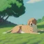 Placeholder: portrait of a dog laying down under a tree