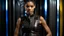Placeholder: Maisie Richardson-Sellers as Matilda Harris, Doctor Who companion, sleeveless black leather outfit.