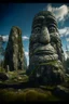 Placeholder: portrait in weird angle of huge rock giant in front of rock column in front of rock rocket on bumpy road in moist swamp planet , photo-realistic, shot on Hasselblad h6d-400c, zeiss prime lens, bokeh like f/0.8, tilt-shift lens 8k, high detail, smooth render, down-light, unreal eng