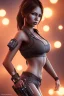 Placeholder: full body shot, hitomi tanaka body, lara croft face, masterpiece, best quality, family of three, sparkling eyes, fluorescent skin, colorful makeup, hip hop , highly detailed body, afrofuturism, scifi, sun light, 4K, RAW, depth of field, high contrast, realistic details, 24mm