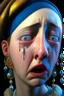 Placeholder: Portrait Painting Of A Very Beautiful Woman, crying eyes, Girl with a Pearl Earring, 30 years old, Awesome Pose, turning her head., Tears in his eyes, Character Design By Mark Ryden And Pixar And Hayao Miyazaki, Unreal 5, Daz, Hyperrealistic, Octane Render, Dynamic Lighting, Volumetric lighting, Intricate Detail, Summer Vibrancy, Cinematic