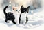 Placeholder: black and white chibi kittens playing in the snow in the sunshine, watercolor and black ink outlines, sparkling golden glitter, ethereal, cinematic postprocessing, bokeh, dof