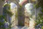 Placeholder: intricate ornate gate, garden, path, flowers, fine detail, high quality, water color, mystical,