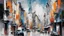 Placeholder: abstract oil painting: city Paris buildings, gray-black-white-blue colors New York. Willem Haenraets artistic style, Derek Gores, Highly Detailed, Afremov, colorful in Kal Gajoum style