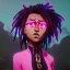 Placeholder: Ekari is a black girl with dreadlock hair big neon pink eyes