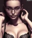 Placeholder: Black bra at table, lace, hyper realistic