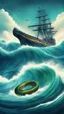 Placeholder: A giant Anaconda attacking a bigger than a sailing ship in the ocean among the wave