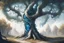 Placeholder: fantasy tree concept art narrow corkscrew curling birch blue leaves