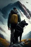 Placeholder: Escape to the mountains, Guy and black dog