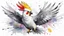 Placeholder: cockatiel paint running, watercolo splash , lines Random, sketch,, lines, ink with crosshatch , bust ,white background, around lines random, sketch tattoo, lines random