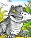 Placeholder: create a 2d black outline, "safari smiling cartoon crocodile coloring book for toddlers", coloring page, low details design, black contour, coloring page design, simple background, colorful , card style, coloring page for kids, white background, sketch style, safari landscape, cartoon style