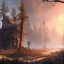 Placeholder: Postapocalyptic scenery, town, forest, houses, overgrown, 16k