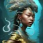 Placeholder: Sango fantasy, fantasy magic, intricate, sharp focus, illustration, highly detailed, digital painting, concept art, matte, art germ and Paul Lewin and Kehinde Wiley, masterpiece Japanese dancer head bronze eel' Asian African girl nice breast Thai hair turquoise silver blue under water