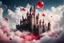 Placeholder: castello fantasy in mezzo alle nuvole con bolle di sapone rosso in giro