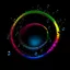 Placeholder: circle of waterdrops, dark romantic and colourful atmosphere,