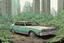 Placeholder: building, car, forest, overgrown apocalyptic city background, comic book,