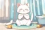 Placeholder: cute chibi thankful cat praying in an icy room in sunshine