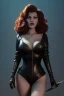 Placeholder: Rita Hayworth as evil queen in black leather, busty, cleavage, curvy, angry, stern look. character design by cory loftis, fenghua zhong, ryohei hase, ismail inceoglu and ruan jia. unreal engine 5, artistic lighting, highly detailed, photorealistic, fantasy