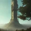 Placeholder: franz frazetta style, tower on hill, amon hen, clear day, forest in the distance