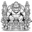 Placeholder: outline art for square gorilla tiki totem coloring page for kids, classic manga style, anime style, realistic modern cartoon style, white background, sketch style, only use outline, clean line art, no shadows, clear and well outlined