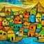Placeholder: English fish village In the style of Paul Klee