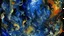Placeholder: A dark blue chaotic realm with pixies designed in cave paintings painted by Claude Monet