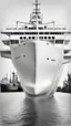 Placeholder: A drawing of a container ship that looks like a big beluga whale. View from side. With eyes. Digital art. Docker