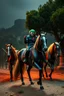 Placeholder: full figure hi tech colombian cyber punk mafia on sicilia with some joker wild horses