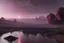 Placeholder: Purple alien sky, rocky river, science fiction landscape