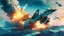 Placeholder: fighter jet shoots at passenger plane and it explodes while flying over the ocean