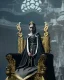 Placeholder: A young vampire girl sitting on a great throne , black and white by Greg Rutkowski, Sung Choi, Mitchell Mohrhauser, Maciej Kuciara, Johnson Ting, Maxim Verehin, Peter Konig, 8k photorealistic, cinematic lighting, HD, high details, dramatic, atmosphereric, trending on artstation, black and white