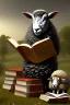 Placeholder: black sheep reads a book, sheep herd, 8k quality