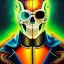 Placeholder: ultra detailed fullbody portrait of Ghost Rider, wearing skintight red costume, extremely detailed digital painting, intrincate, extremely detailed smiling face,crystal clear Big Green eyes, in the style of Adam Hughes , mystical colors , perfectly centered image, perfect composition, rim light, beautiful lighting,8k, stunning scene, raytracing