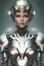 Placeholder: Hannah Hoekstra face, robotic armor, cristal brown eyes, portrait busty and face, light effects, particles, explosion fire,