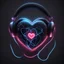 Placeholder: Luminous heart wearing a headset connected to a phone ، black wallpaper