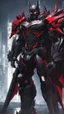 Placeholder: A close picture to Mix between symbiote and machine and batman in transformers cyborg with black metal and red details armor in solo leveling shadow art style with red details detailsis in fantasy world