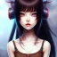 Placeholder: Japanese girl with big brown eyes and long black hair with bangs, cute, beautiful, cartoon, high quality, insane detail