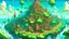 Placeholder: anime zelda artwork style, Highly detailed, 1 gorgeous flying island, Yggdrasil, medieval fantasy city