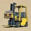 Placeholder: small forklift carrying a milk crate full of vinyl records in the front, illustration, no driver, solid background