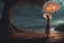 Placeholder: Full Body Shot Of A Young, Slim Woman Covered In rags, standing under a tree, holding an umbrella made from a jellyfish, a glowing ball in her hand, photorealistic, Detailed Matte Painting, Deep Colour, Fantastical, Intricate Detail,