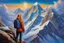 Placeholder: A perfect woman having a beautiful dream standing on the top of Mount Everest painted by Jeff Easley. concept art, mid shot, intricately detailed, color depth, dramatic, 2/3 face angle, side light, colorful background