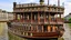 Placeholder: large wooden Victorian pleasure steamboat flying above a city, balconies, verandas