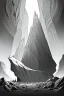 Placeholder: A meadow ends on a cliff., greyscale