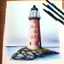 Placeholder: A colored pencil drawing of the brick lighthouse Lista Lighthouse in Norway