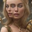 Placeholder: margot robbie face, long black hair, middle body, Unreal Engine 5, highly detailed, highest quality, digital painting, complex 3d render, unreal engine render, insane detail, intricate photograph quality, magnificent, majestic, highly intricate, Realistic photography, grand hall, wicked throne, holding scepter, crown of barbwire, dark color palette, metallic, highly detailed, highest quality, digital painting