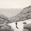 Placeholder: a alone man. pen and ink, birds eye view, illustrated by hergé, Background space and earth