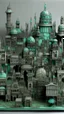 Placeholder: A grayish mint colored ancient African cyberized city made out of steel designed in Javanese shadow puppets painted by Gustav Klimt